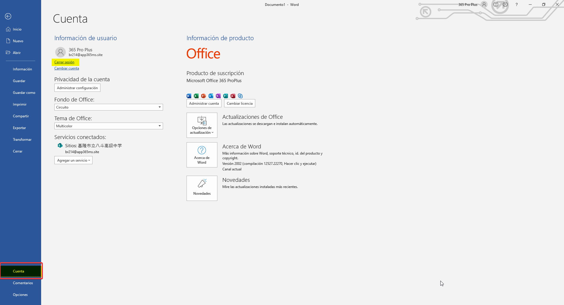 Interfaz de usuario gráfica - Cuenta y cerrar sesión